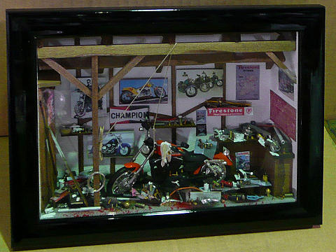 ハーレーのガレージ、ジオラマ模型